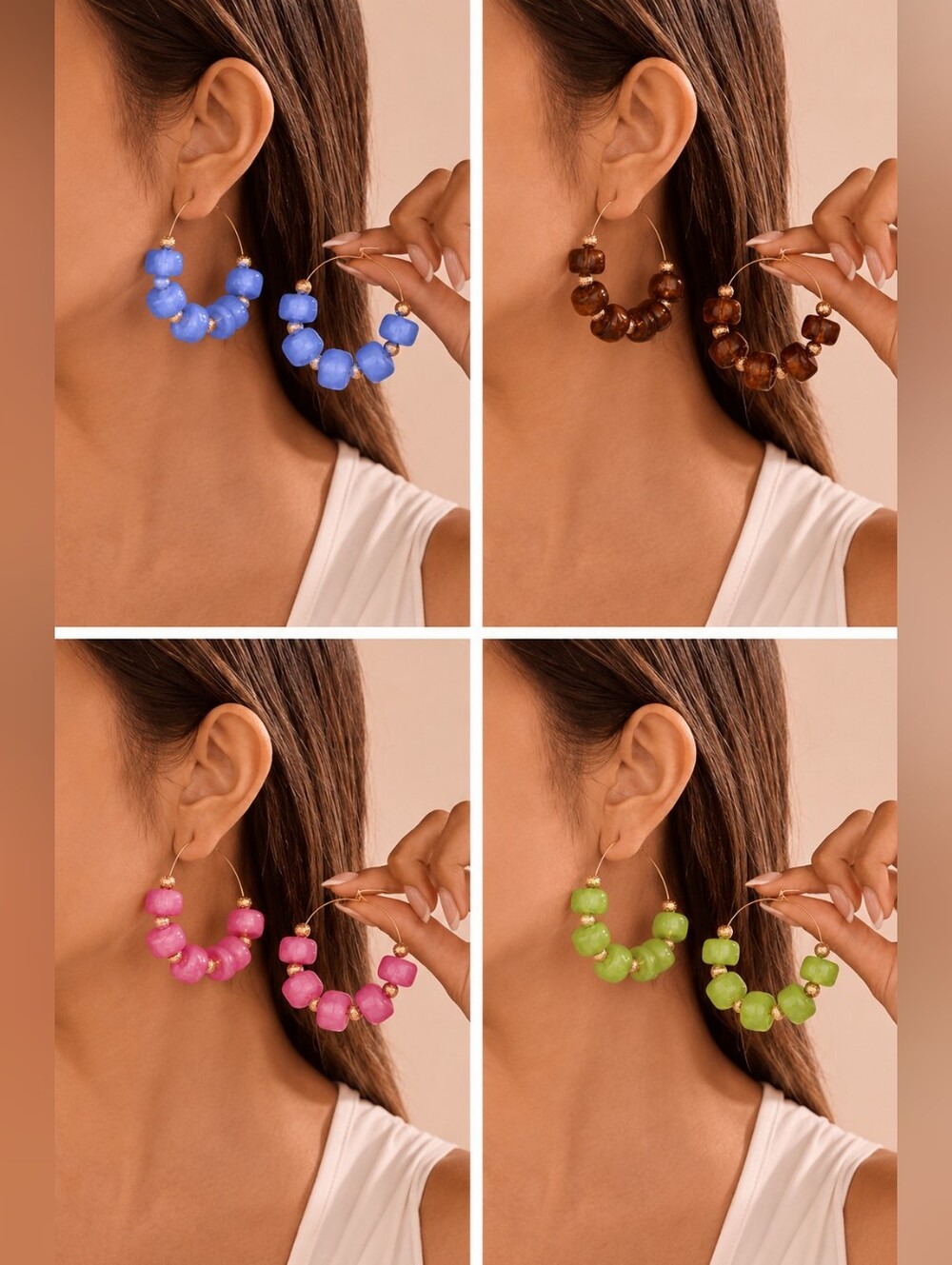 Candy Coast Beaded Hoop Earrings Colorful Resin Hypoallergenic Titanium